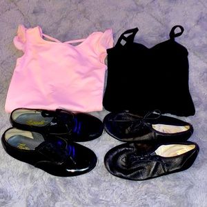 Girls Dance Bundle Pink Justice Leotard Tap shoes Jazz Shoes